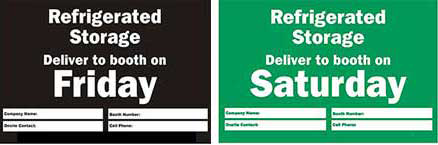 Four signs for GPFS refrigerated storage delivery, two in black for Friday and two in green for Saturday.